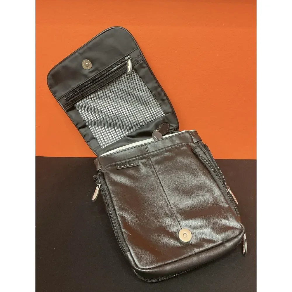 Travelon Black Leather Crossbody Bag Adjustable Strap Pockets Zip & Snap